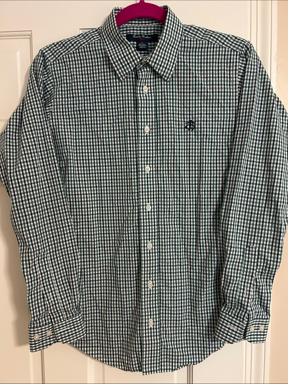 Brooks Brothers Green and White Gingham Button-Down Shirt Boys Large